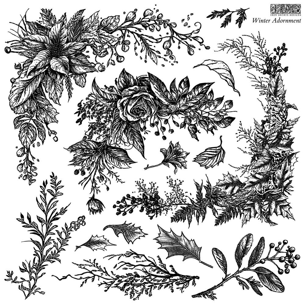 Winter Adornment Stamp 12x12" - IOD Iron Orchid Designs